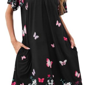 Marvmys Womens House Dress Short Sleeve Nightgown Floral Print Mumu Dress with Pockets V Neck Sleepwear S-3XL