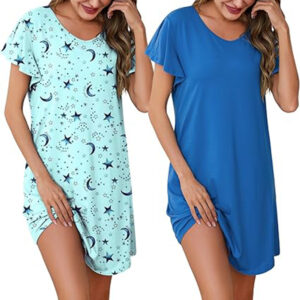 Marvmys 2 Pack Nightgowns for Women Short Sleeve Night Shirts V Neck Sleepwear Night Gown Loungewear S-3XL