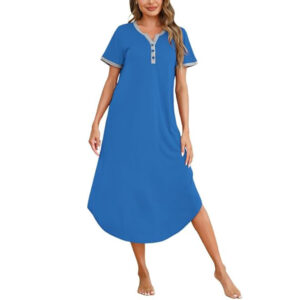 Marvmys Women Nightgown Sexy Long Nightshirt Short Sleeve Full Length Sleepwear Sleep Shirt for Women S-3XL
