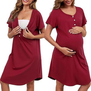 Marvmys Nursing Nightgown Womens Short Sleeve Breastfeeding Sleep Dress Button Maternity Delivery/Labor Gown S-3XL