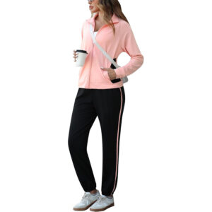 Marvmys Color Block Tracksuit for Women 2 Piece Outfits Fall Sweatsuits Zip Up Jogging Suit Long Sleeve Jogger Lounge Sets