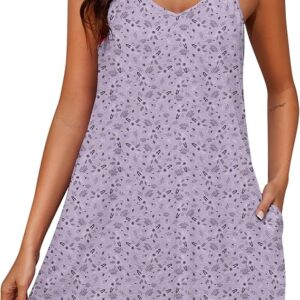 Marvmys Womens Cotton Sleeveless Nightgown Spaghetti Strap V Neck Full Slip Sleep Dress with Pockets