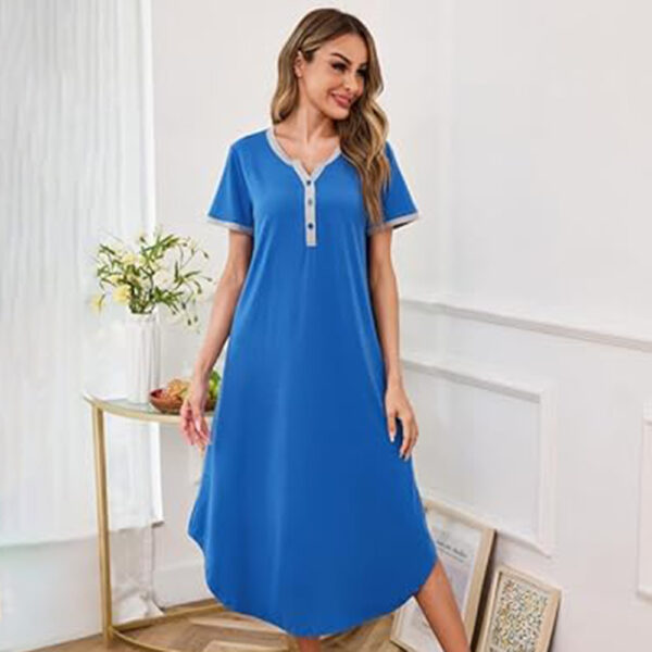 Marvmys Women Nightgown Sexy Long Nightshirt Short Sleeve Full Length Sleepwear Sleep Shirt for Women S-3XL - Image 2