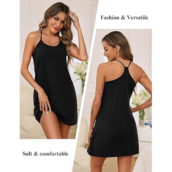 Marvmys Women's Sleeveless Short Nightgowns Racerback Sleep Dress with Pockets Scoop Neck Chemise Sleepwear - 图片 2