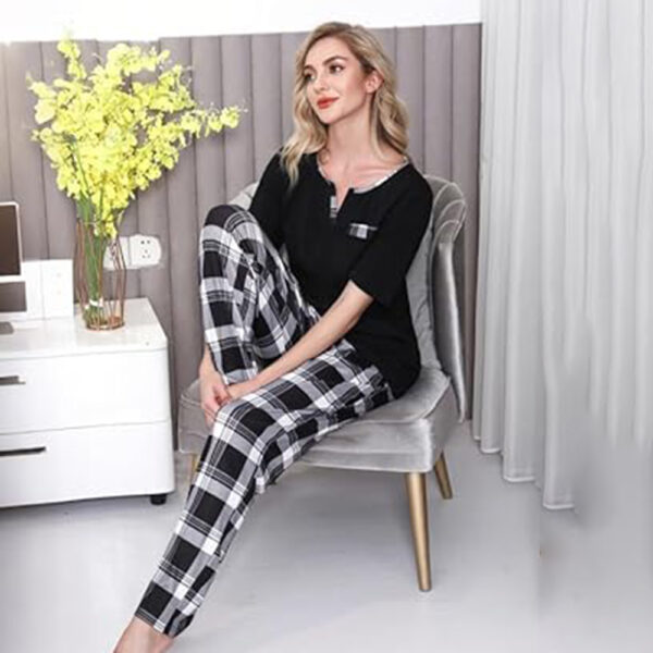Marvmys Women's Pajama Set Short Sleeve Soft Plaid Pajamas Top and Pants Sleepwear Pjs Lounge Set S-2XL - Image 2