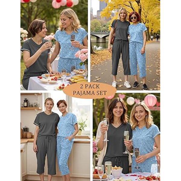 Marvmys Womens 2 Pack Pajama Sets Short Sleeve Pajamas Tops and Capri Pants Pjs Print Lounge Sets with Pockets S-3XL - Image 2