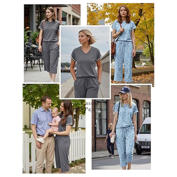 Marvmys Womens 2 Pack Pajama Sets Short Sleeve Pajamas Tops and Capri Pants Pjs Print Lounge Sets with Pockets S-3XL - Image 3