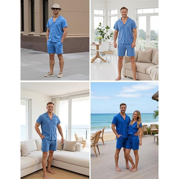 Marvmys Men Pajama Set Cotton Sleepwear Short Sleeve Button Down Pajamas Loungewear 2 Piece Pj Set with Pockets S-2XL - Image 3