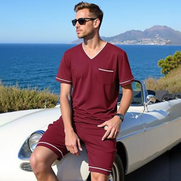 Marvmys Men Pajamas Set Summer Pajamas Short Sleeve Pajama Set Lightweight Pj Set Sleepwear Outfits with Pockets S-2XL - Image 3