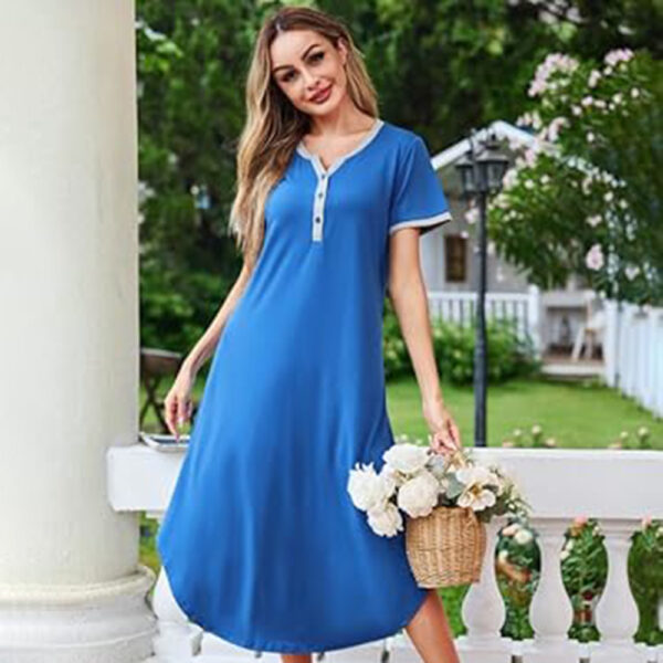 Marvmys Women Nightgown Sexy Long Nightshirt Short Sleeve Full Length Sleepwear Sleep Shirt for Women S-3XL - Image 4