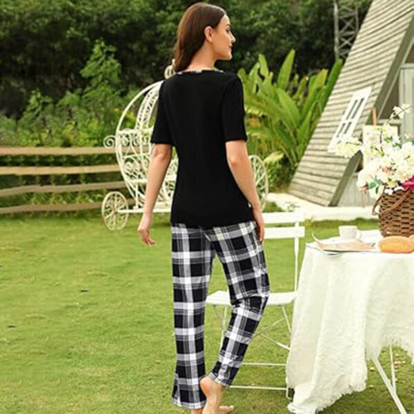 Marvmys Women's Pajama Set Short Sleeve Soft Plaid Pajamas Top and Pants Sleepwear Pjs Lounge Set S-2XL - Image 4