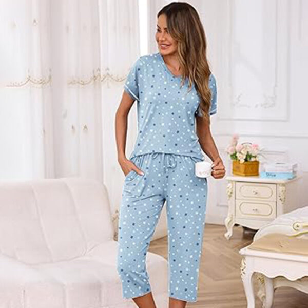 Marvmys Womens 2 Pack Pajama Sets Short Sleeve Pajamas Tops and Capri Pants Pjs Print Lounge Sets with Pockets S-3XL - Image 4