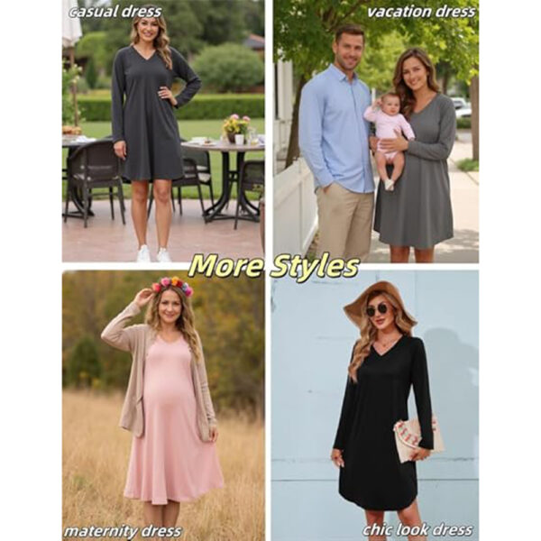 Marvmys 2 Pack Nightgowns for Women Long Sleeve Night Shirts Sleepwear V Neck Night Gown for Adult Women S-3XL - 图片 5