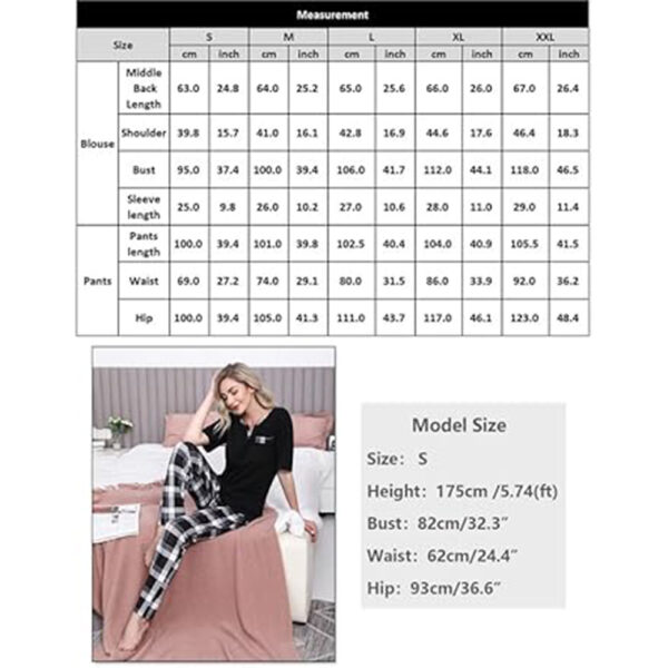 Marvmys Women's Pajama Set Short Sleeve Soft Plaid Pajamas Top and Pants Sleepwear Pjs Lounge Set S-2XL - Image 6