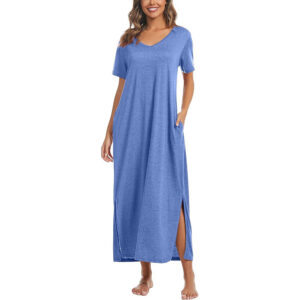 Marvmys Women Short Sleeve Nightgown Cotton Long Nightshirts with Pocket
