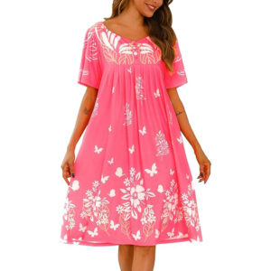 Marvmys Women House Dress with Pocket Mumu Nightgowns Short Sleeve Moomoo Dresses Sleepwears