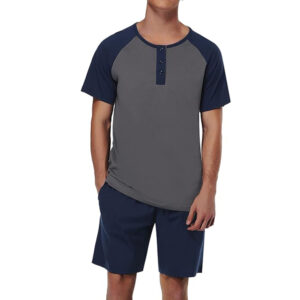 Men's Cotton Pajamas Sets V Neck Lounge Set Sleepwears with Pocket
