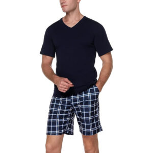 Men's Cotton Pajamas Sets V Neck Lounge Set Sleepwears with Pocket