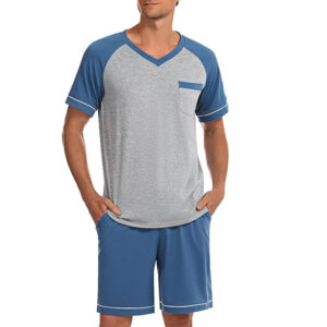 Marvmys Mens Short Sleeve Pajama Set 2 Piece Cotton Pjs Shorts Set Summer Sleepwear with Pockets