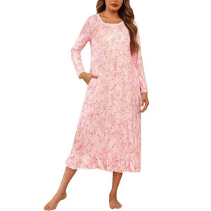 Marvmys Womens Cotton Long Sleeve Nightgown Long Sleepshirts Lace Trim Victorian Sleepwear with Pockets