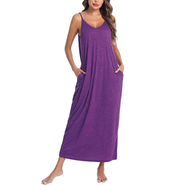 Marvmys Womens Cotton Long Nightgowns Spaghetti Strap V Neck Full Slip Sleep Shirts with Pockets