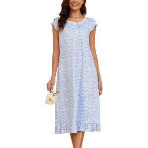 Marvmys Womens Long Nightgown Cap Short Sleeve House Dress Lace Trim Victorian Night Gown Sleepwear