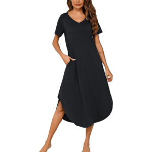 Marvmys Women Short Sleeves Long Nightgown Super Soft Sleepwear Comfy V Neck Cotton Nightshirts with Pocket