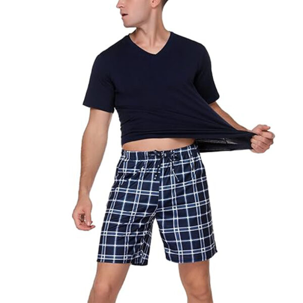 Men's Cotton Pajamas Sets V Neck Lounge Set Sleepwears with Pocket - Image 2
