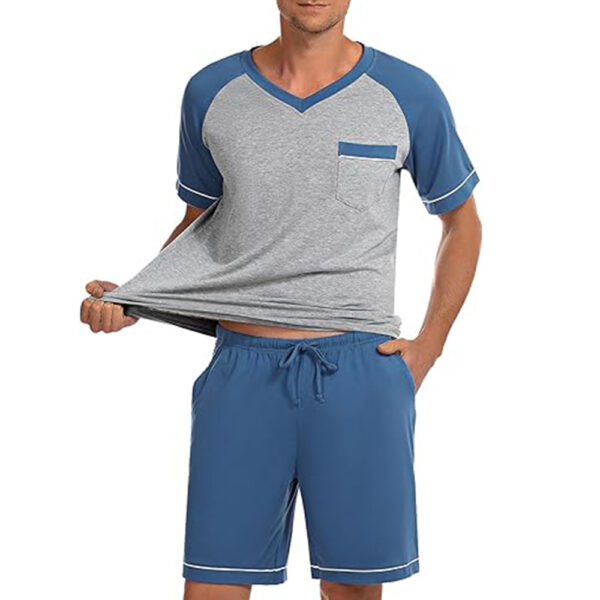 Marvmys Mens Short Sleeve Pajama Set 2 Piece Cotton Pjs Shorts Set Summer Sleepwear with Pockets - Image 2