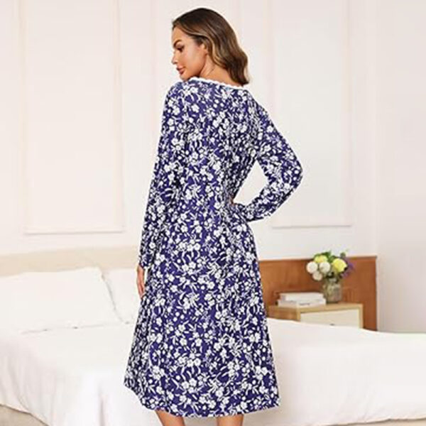 Marvmys Women Long Sleeve Nightgowns Cotton House Dress with Pockets Soft Nightshirt Sleepwears - Image 3