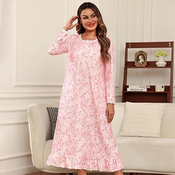 Marvmys Womens Cotton Long Sleeve Nightgown Long Sleepshirts Lace Trim Victorian Sleepwear with Pockets - Image 3