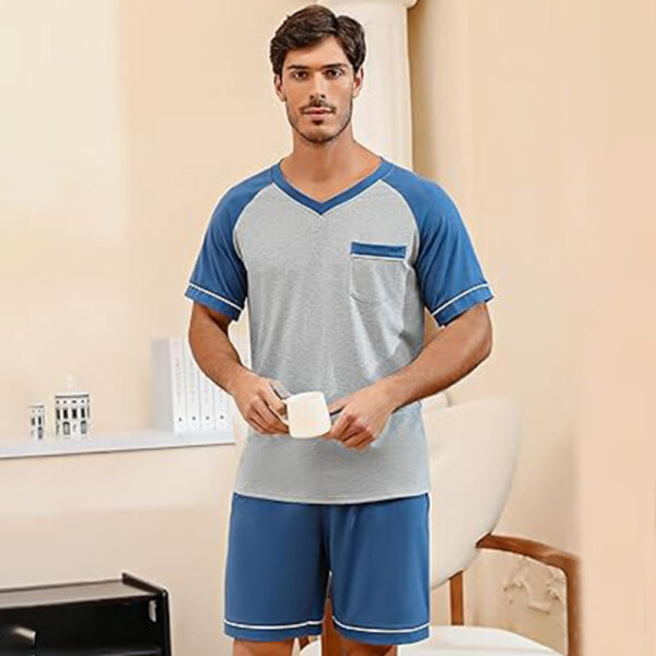 Marvmys Mens Short Sleeve Pajama Set 2 Piece Cotton Pjs Shorts Set Summer Sleepwear with Pockets - Image 4