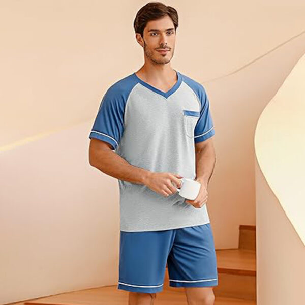 Marvmys Mens Short Sleeve Pajama Set 2 Piece Cotton Pjs Shorts Set Summer Sleepwear with Pockets - Image 5