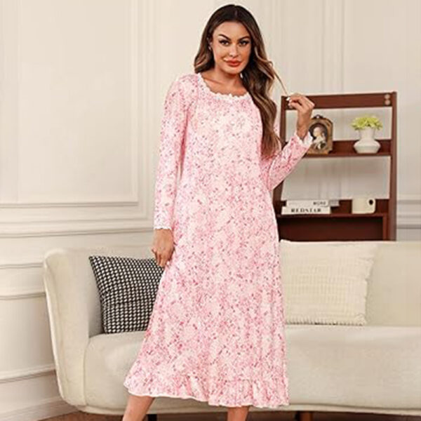 Marvmys Womens Cotton Long Sleeve Nightgown Long Sleepshirts Lace Trim Victorian Sleepwear with Pockets - Image 5