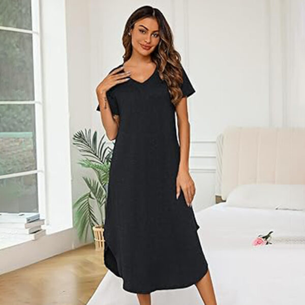 Marvmys Women Short Sleeves Long Nightgown Super Soft Sleepwear Comfy V Neck Cotton Nightshirts with Pocket - Image 5