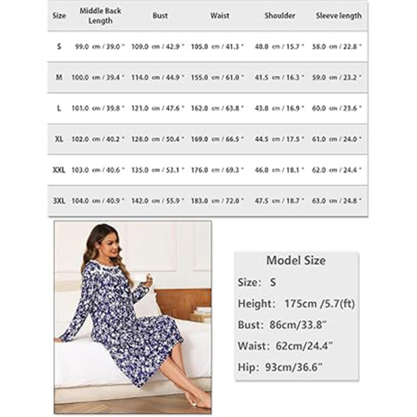 Marvmys Women Long Sleeve Nightgowns Cotton House Dress with Pockets Soft Nightshirt Sleepwears - Image 6