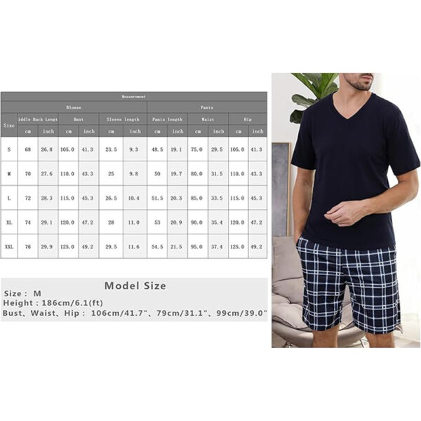Men's Cotton Pajamas Sets V Neck Lounge Set Sleepwears with Pocket - Image 6