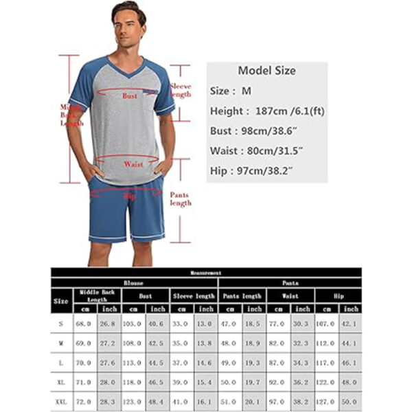 Marvmys Mens Short Sleeve Pajama Set 2 Piece Cotton Pjs Shorts Set Summer Sleepwear with Pockets - Image 6
