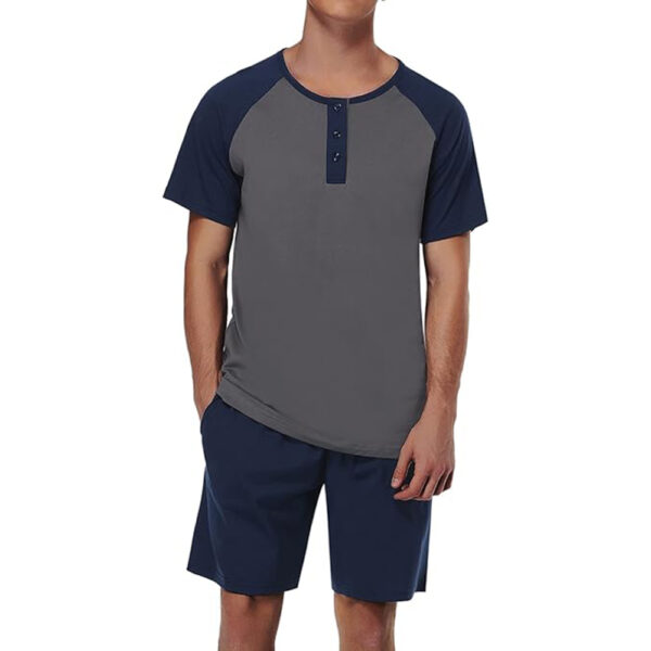 Men's Cotton Pajamas Sets V Neck Lounge Set Sleepwears with Pocket - Image 7